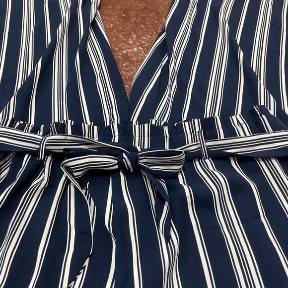 SHEIN Navy White Striped Wide-Leg Pants Adjustable Waist Tie Belt XXL - Picture 3 of 8